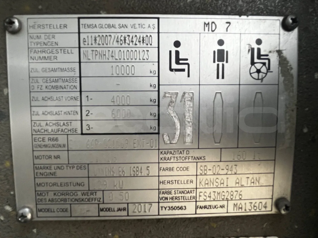 Temsa MD7 MD7 - Euro6 - 129kW - 7.745mt - vehicle plate photo