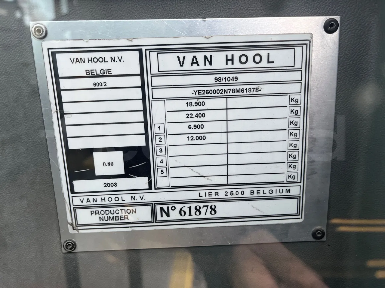 Van Hool 600 600/2 -EUR3 - 206kW-11.6m - vehicle plate photo