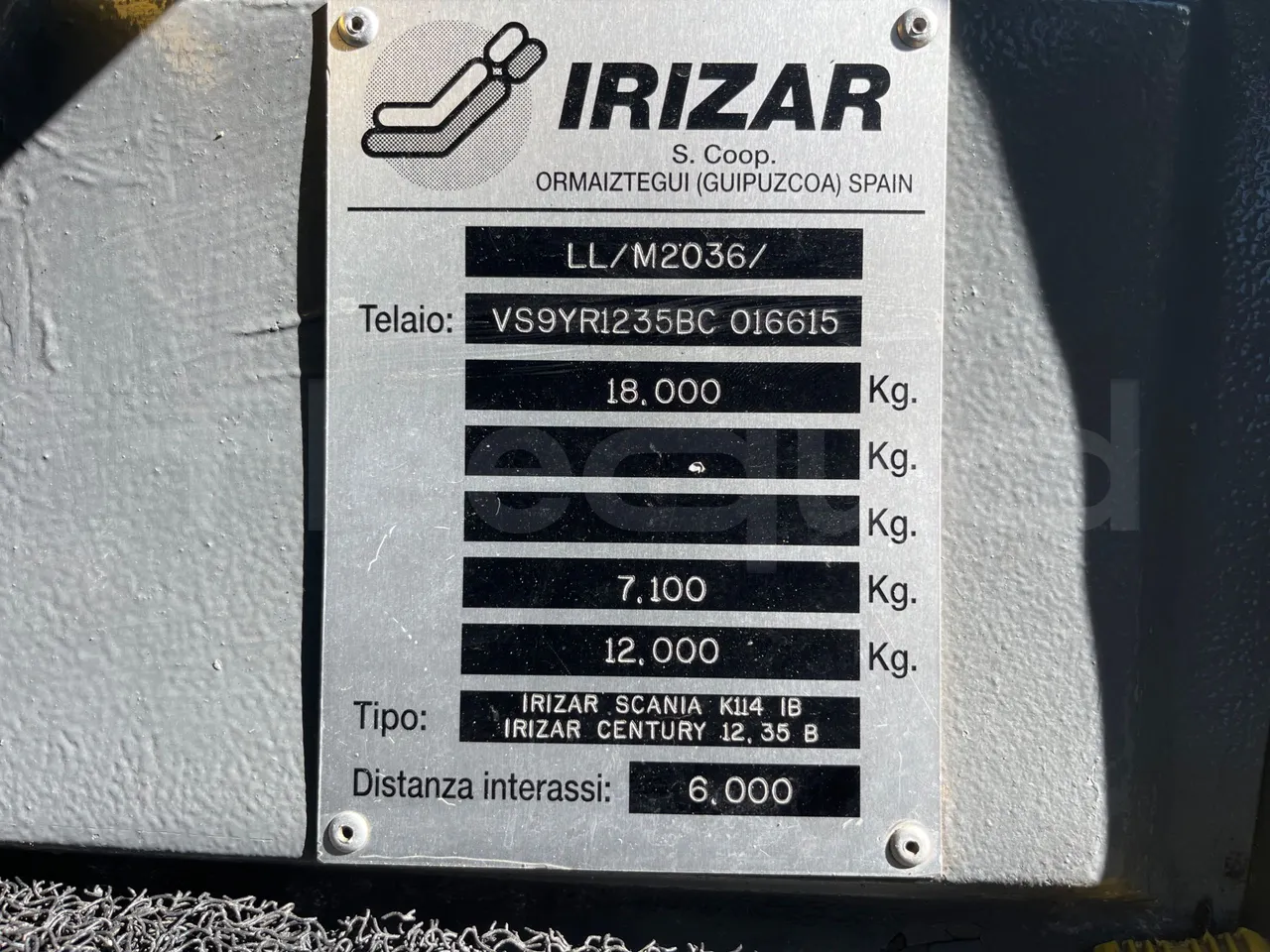 Irizar Scania Century K114IB - EUR3 - 250kW - 12m - vehicle plate photo