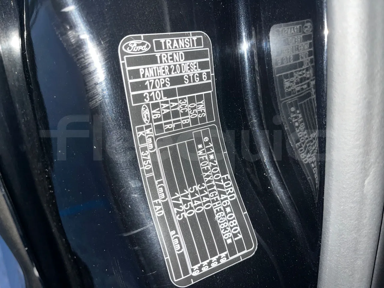 Ford Transit FAD - Euro6B - 125kW - 5.981mt - vehicle plate photo