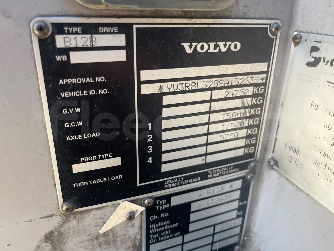 Volvo B12B 6X2 - EUR4 - 338kW -14.995m - chassis VIN photo (mandatory for bus to scrap)