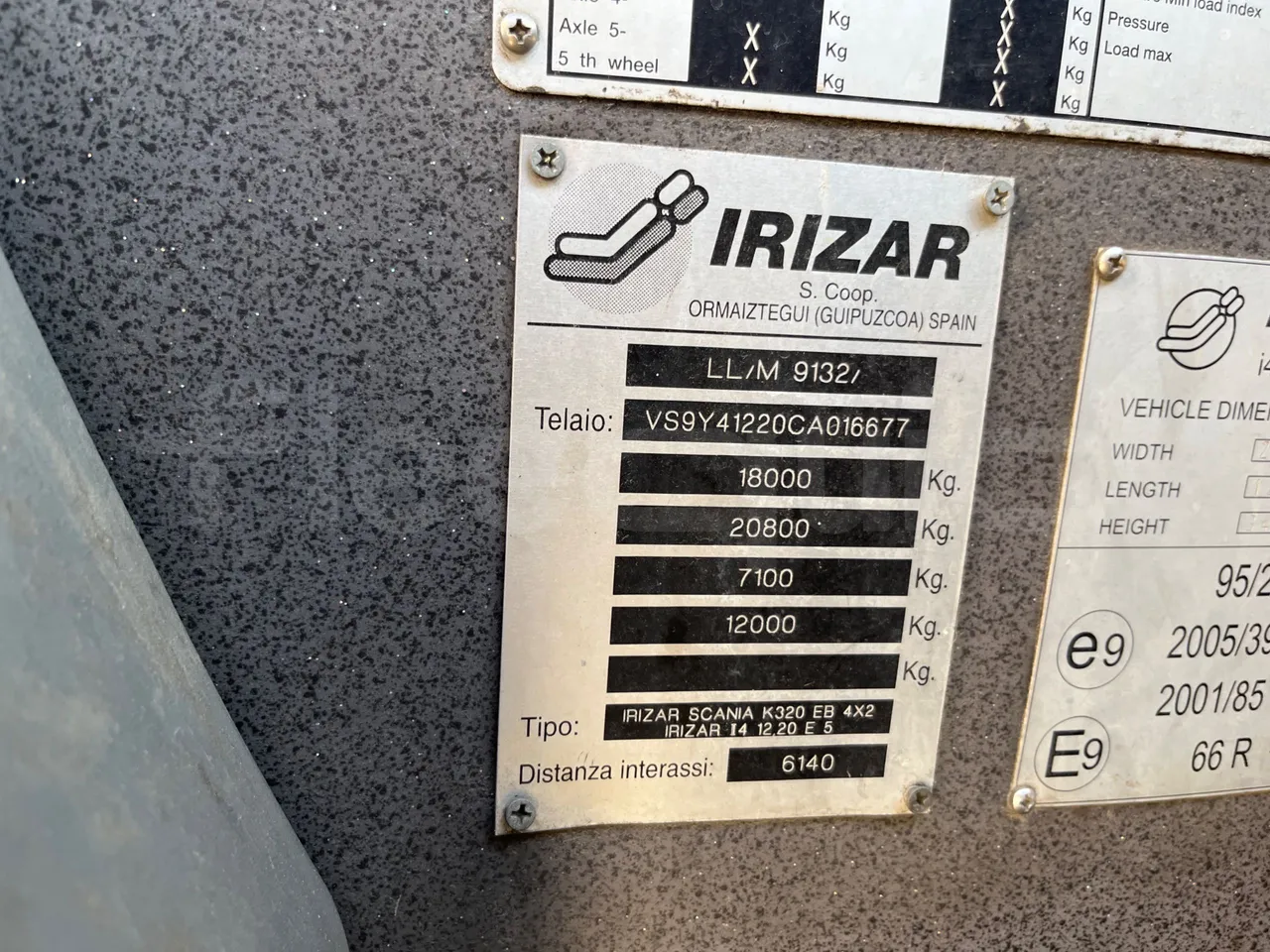 Irizar Scania K320 - EUR5 - 235kW - 12.2m - chassis VIN photo