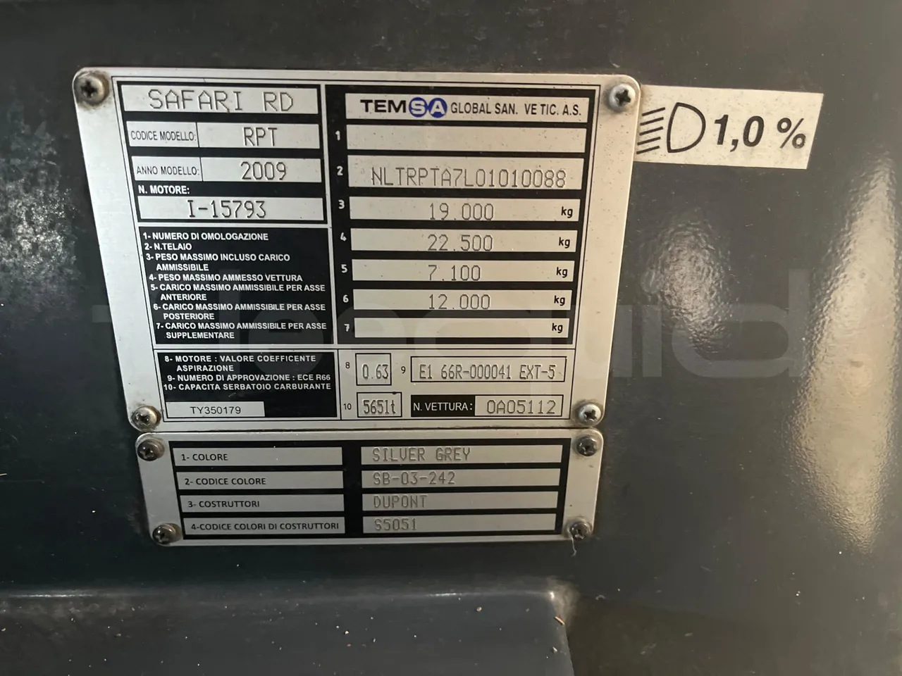 Temsa Safari RD RAT153 - EUR5 - 266kW - 12.200m - vehicle plate photo