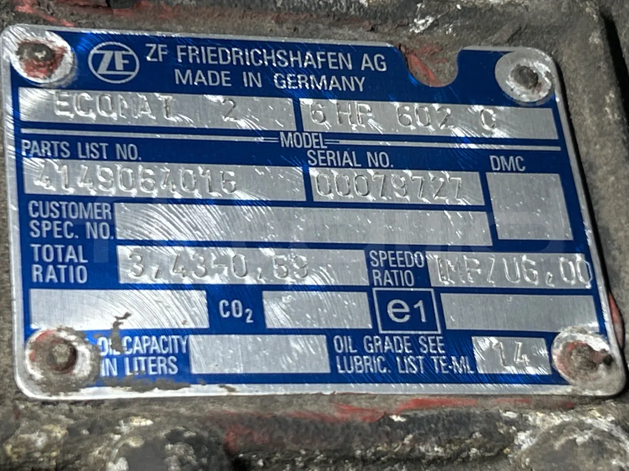 Mercedes-Benz Citaro G O530/Euro 4 - 260 Kw - 17,940 Mt - gearbox plate photo