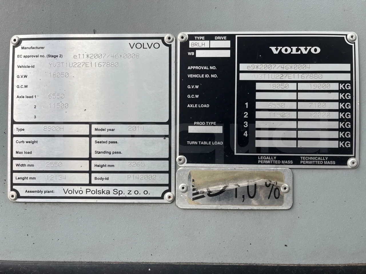 Volvo B4SC 7900  - Euro6 - 177kW - 12.134mt - vehicle plate photo