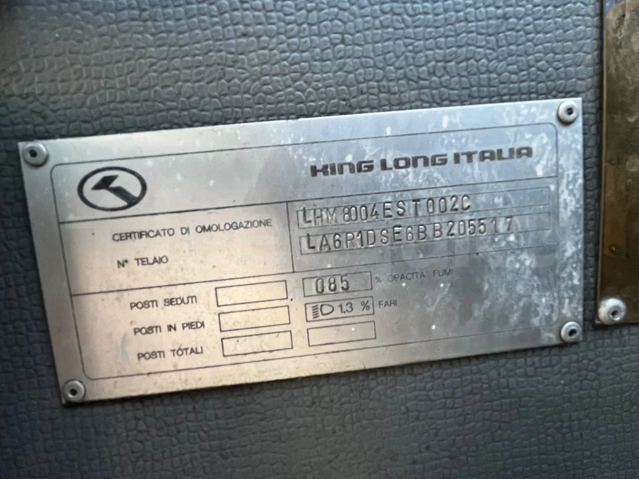 King Long XMQ6900 XMQ6900 - Euro5 - 178kW - 8.995mt - chassis VIN photo