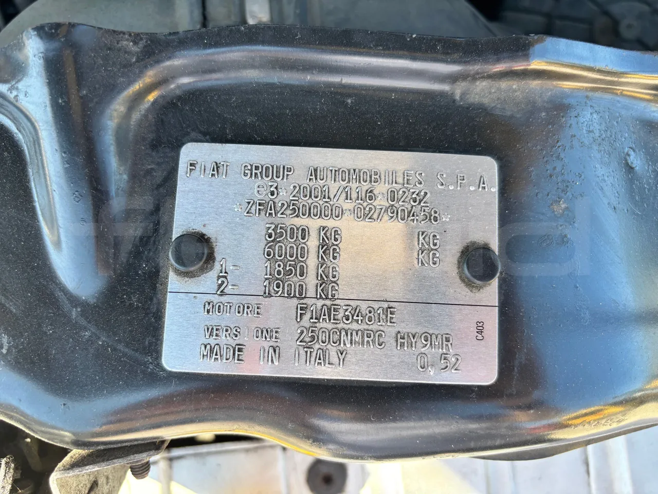 Fiat Ducato - Vehicle Plate