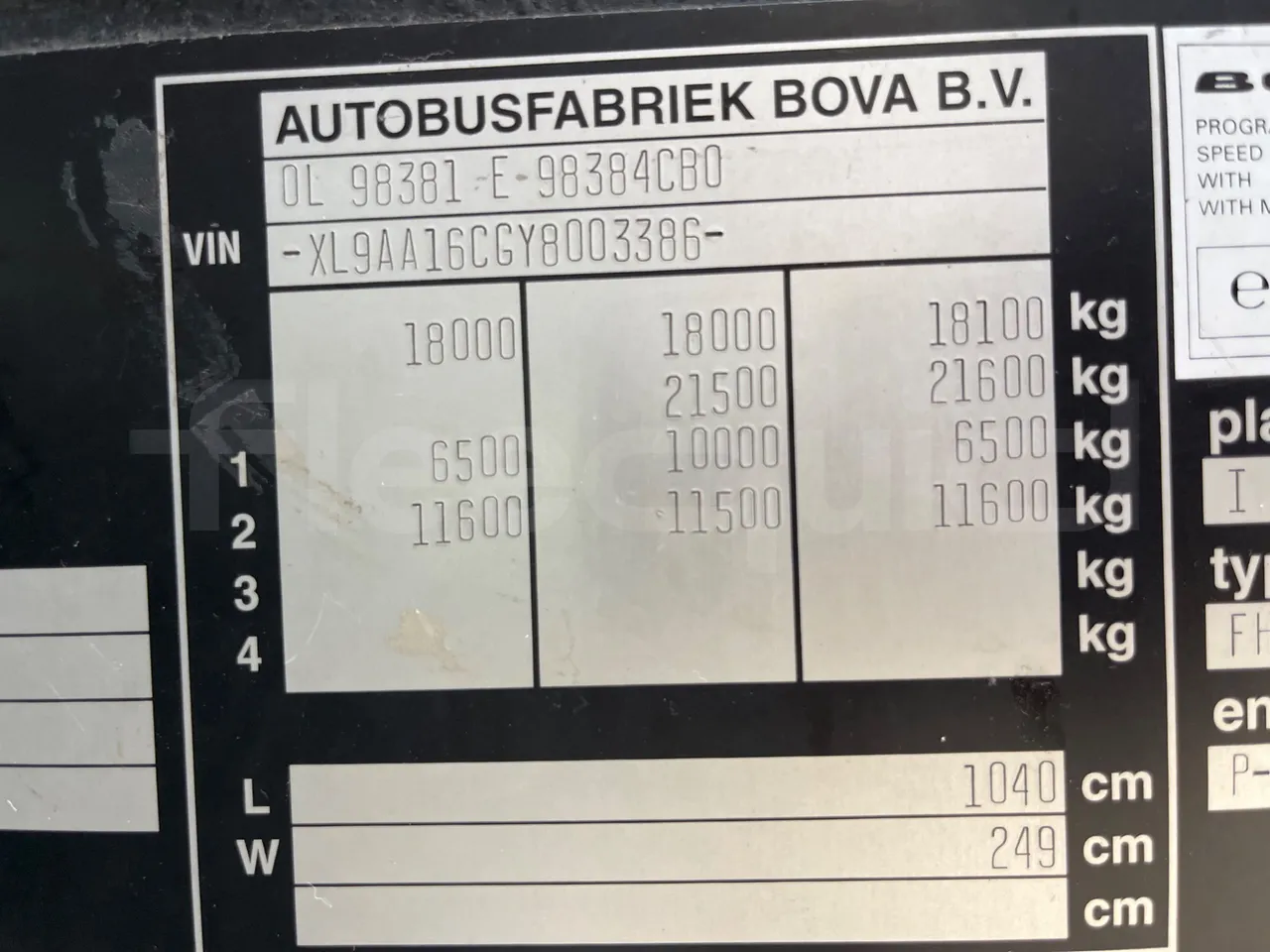 Vdl Futura FHD 10.340 - EUR2 -241.07kW -10.405m - chassis VIN photo