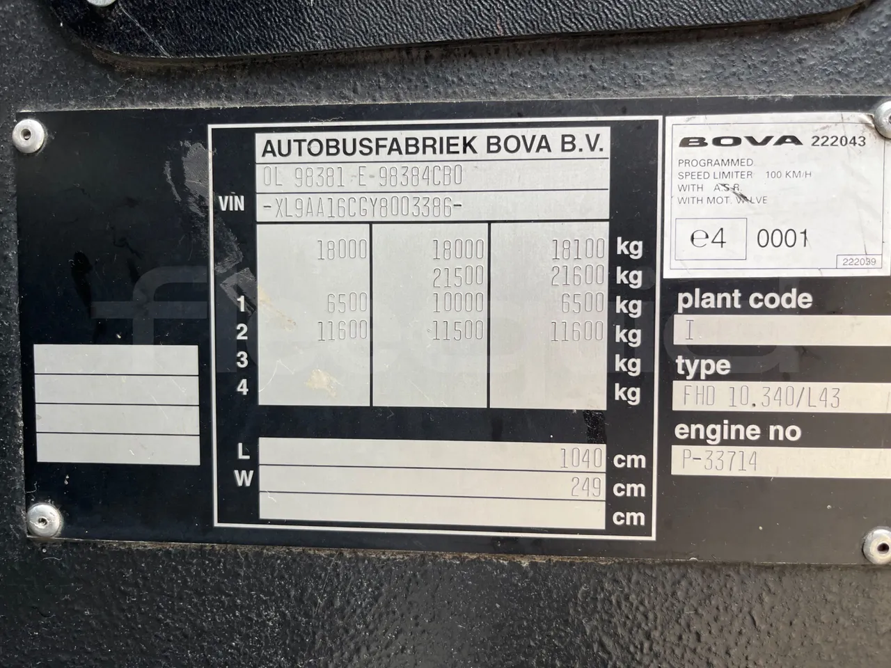 Vdl Futura FHD 10.340 - EUR2 -241.07kW -10.405m - vehicle plate photo