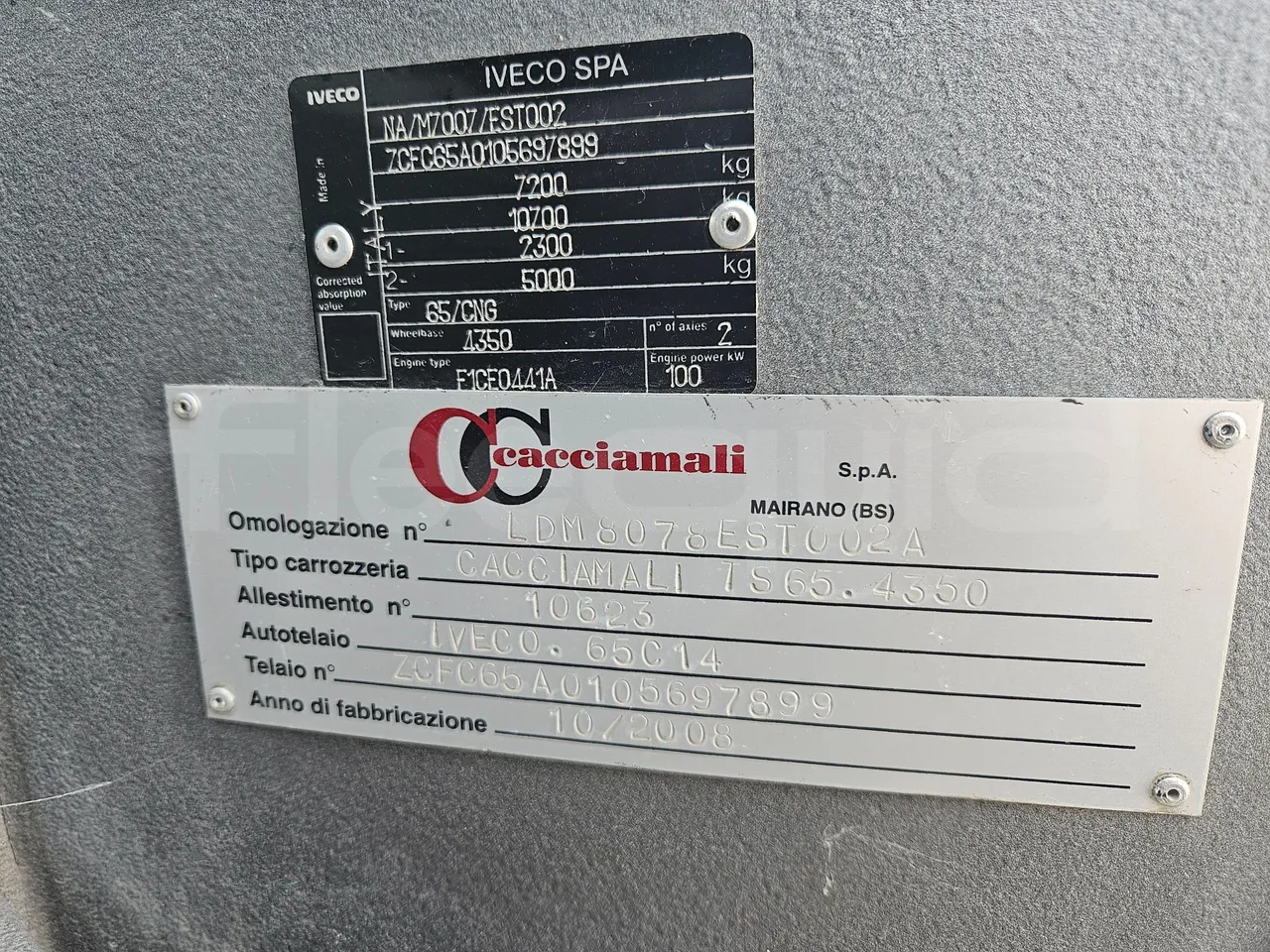 Iveco Cacciamali TS65-4350/ Euro5  - 100 Kw - 8,040 Mt - vehicle plate photo