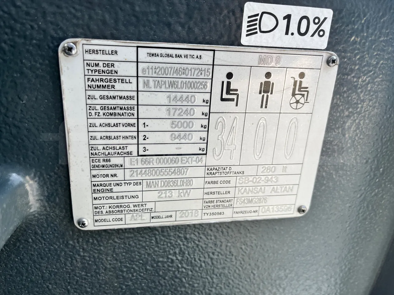 Temsa MD9 A A4F 3 - Euro6 - 213kW - 9.380mt - vehicle plate photo