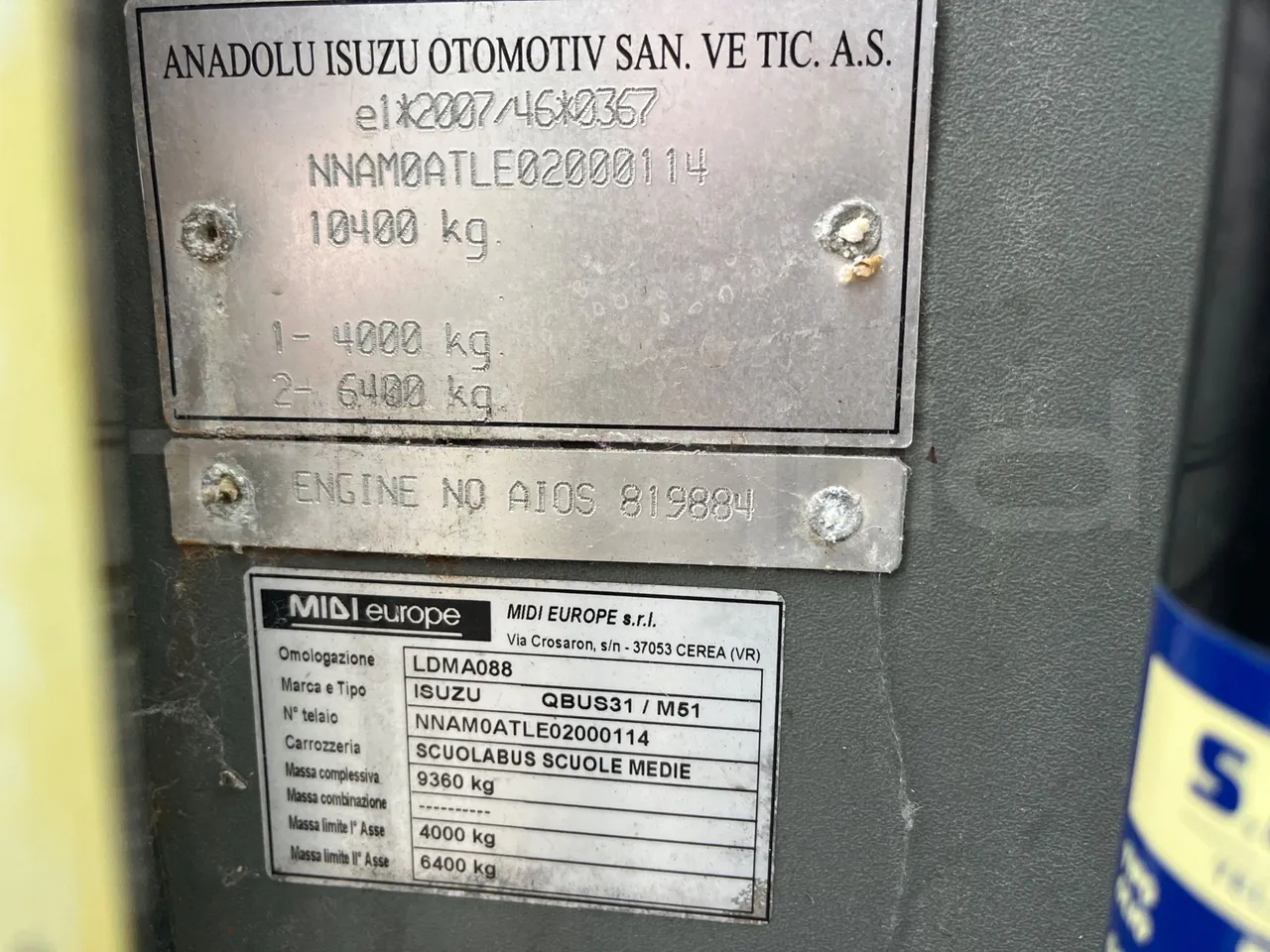 Isuzu Turquoise/Sb QBUS31 - Euro5 - 140kW  - 7.720mt - chassis VIN photo