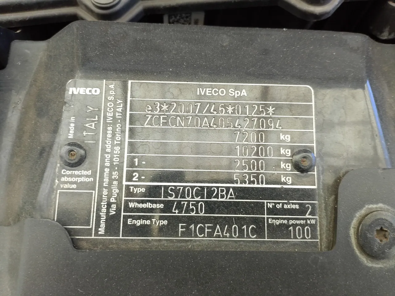 Iveco Indcar WGIVMY11 MOBI SCUOLABUS - EUR6 - 100Kw - 8,592m - engine plate photo