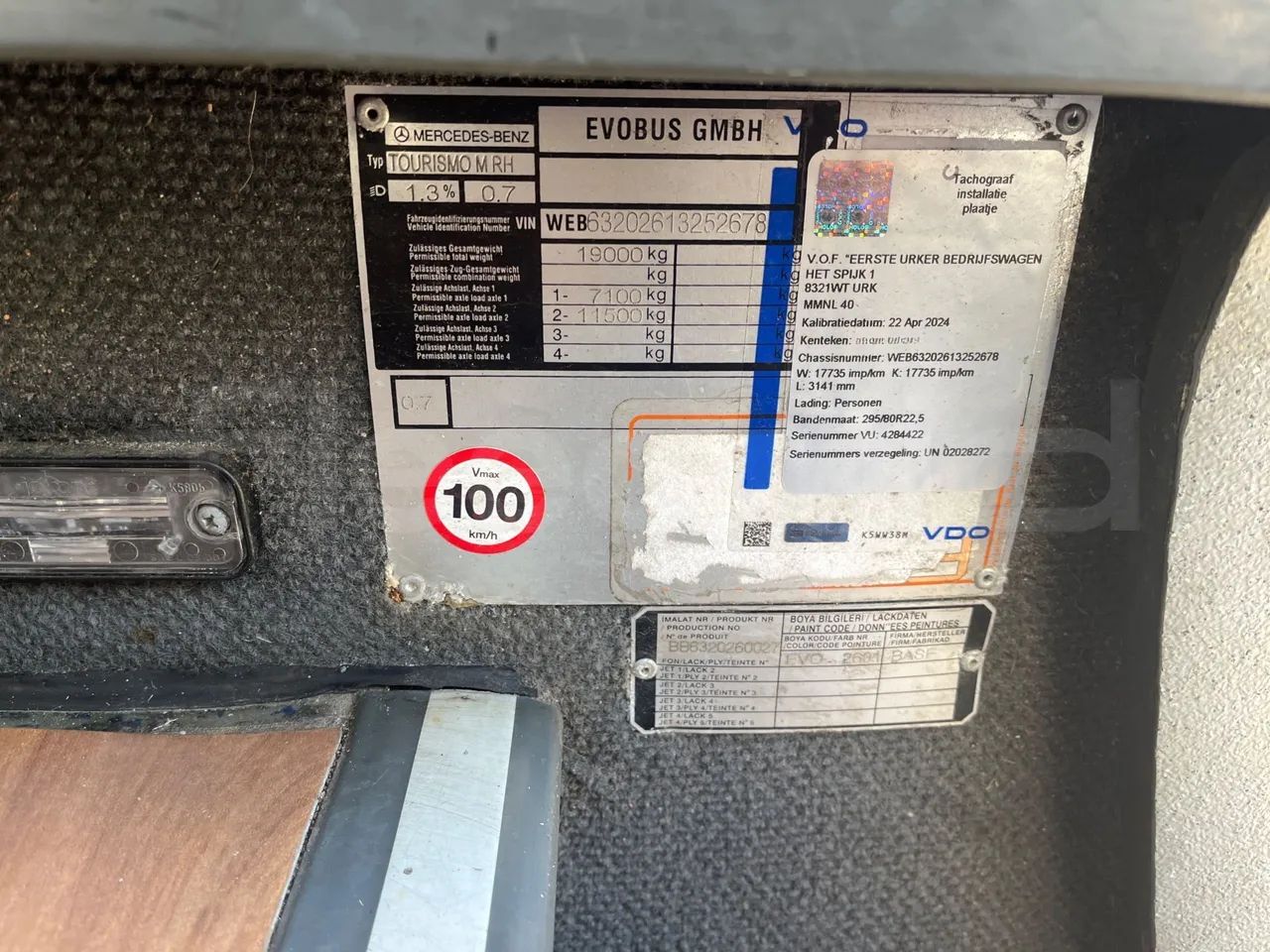 Mercedes-Benz Tourismo M RH -Euro5 -300 kW -12,98 mt - vehicle plate photo