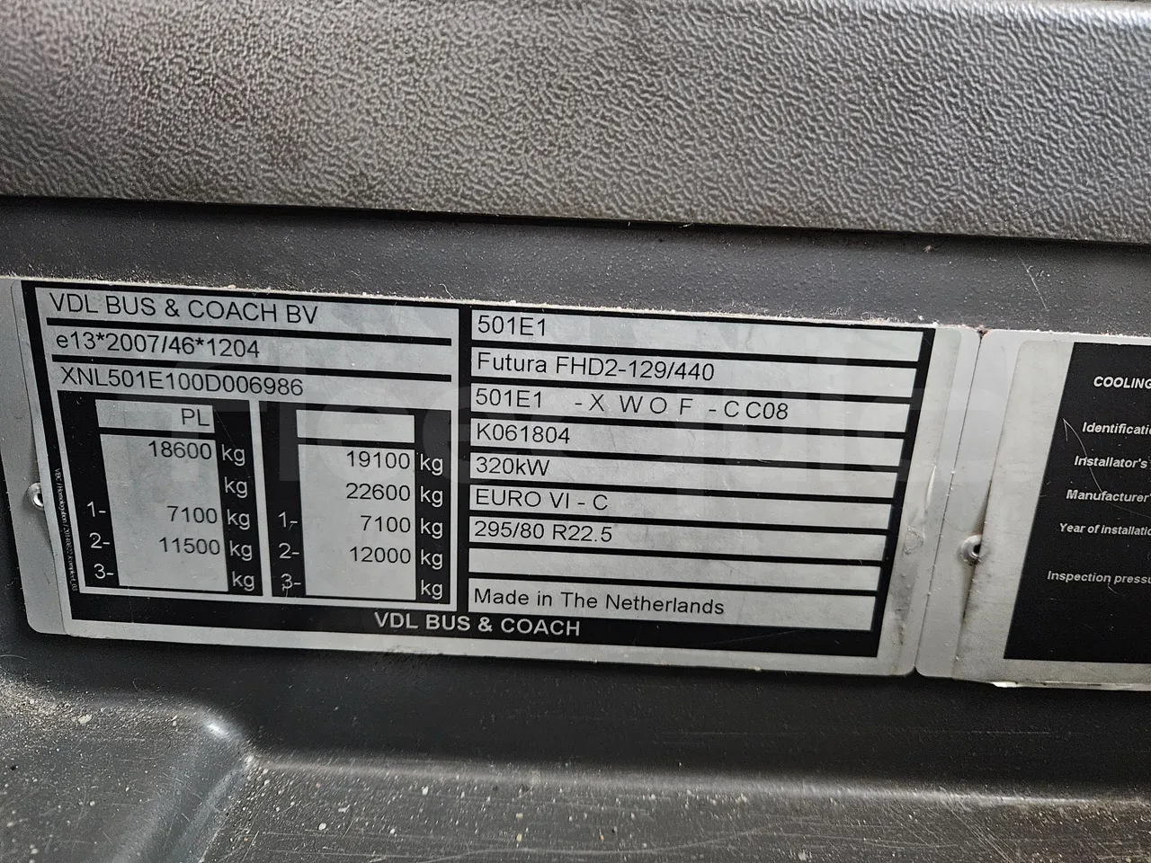 Vdl Futura 501E1 - Euro6 - 320kW - 12.875mt - vehicle plate photo