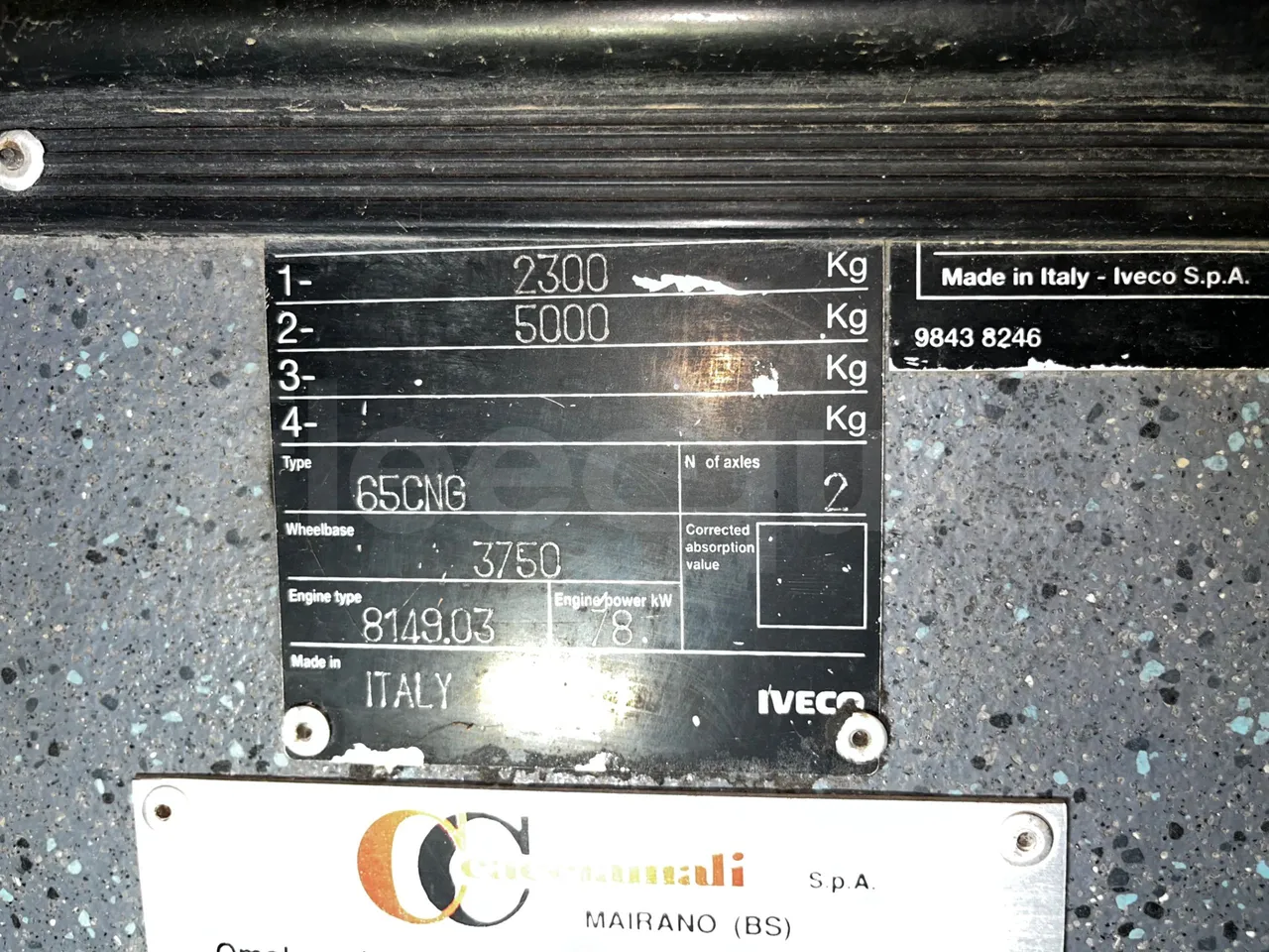 Iveco Cacciamali 65CNG/70 - EUR3 - 78kW - 6.770m - engine plate photo