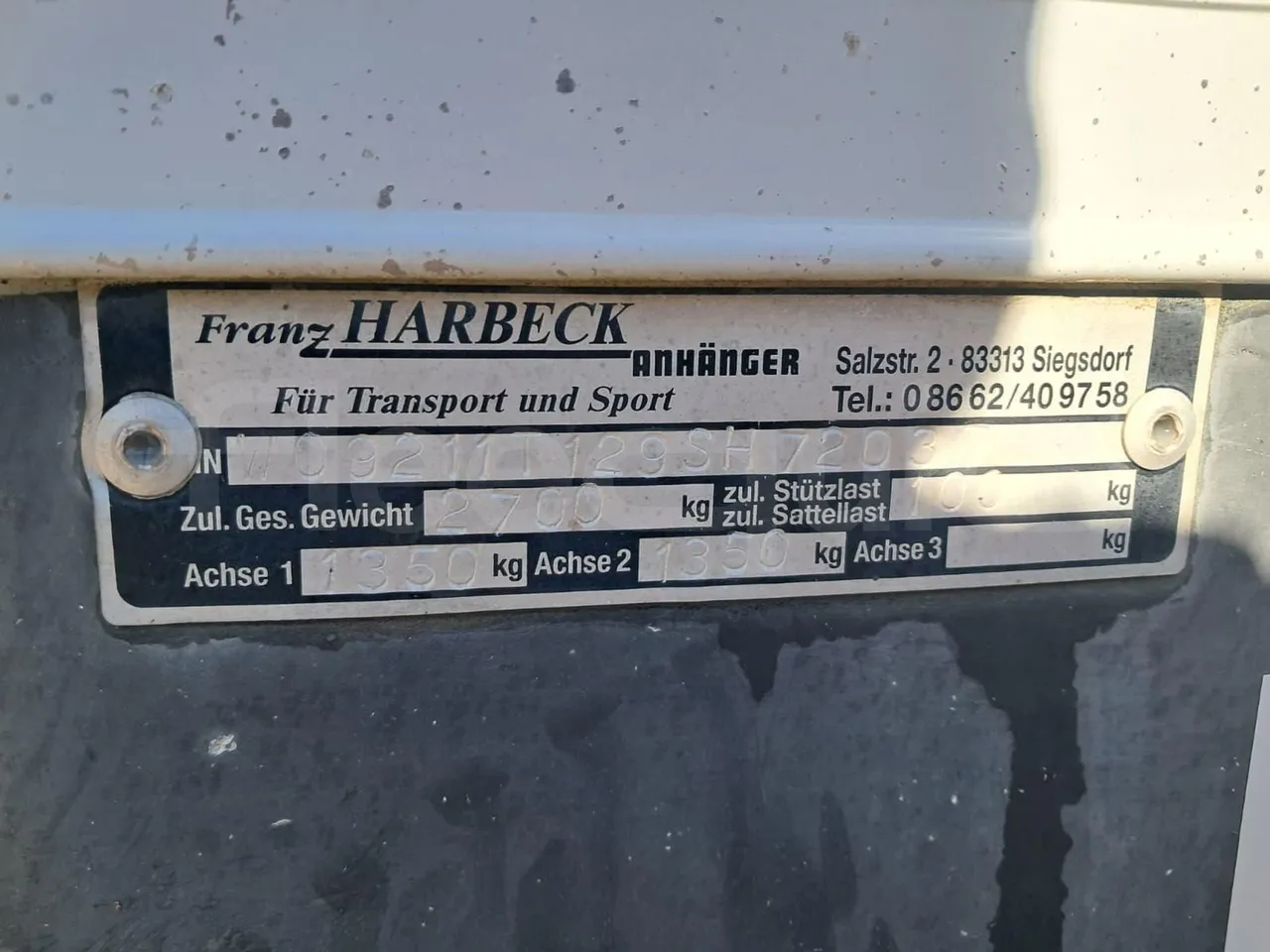 Harbeck Franz 0200TA Rimorchio - 6.550m - chassis VIN photo