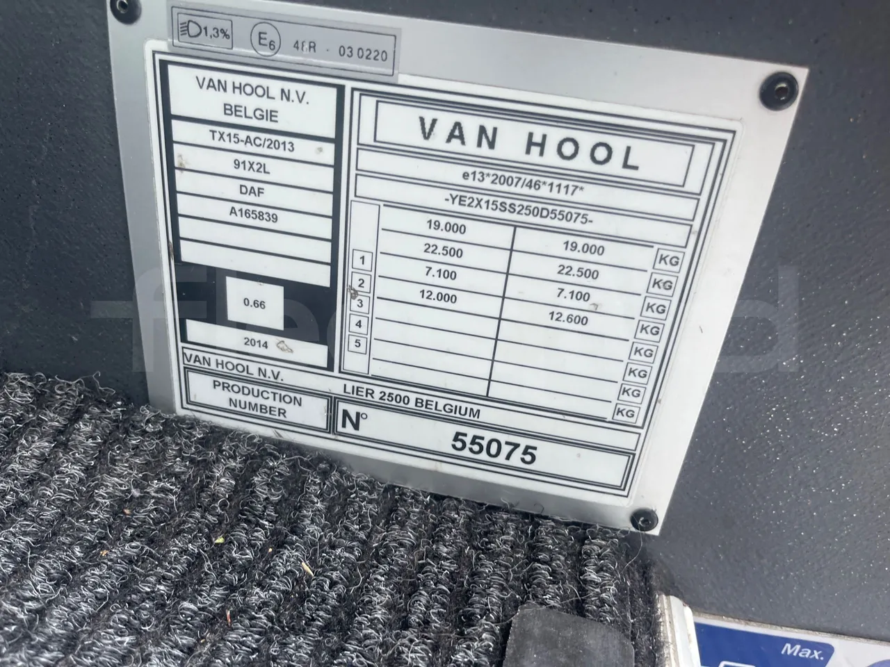 Van Hool Acron TX15 - EUR5 - 300kW - 12.2m - chassis VIN photo (mandatory for bus to scrap)