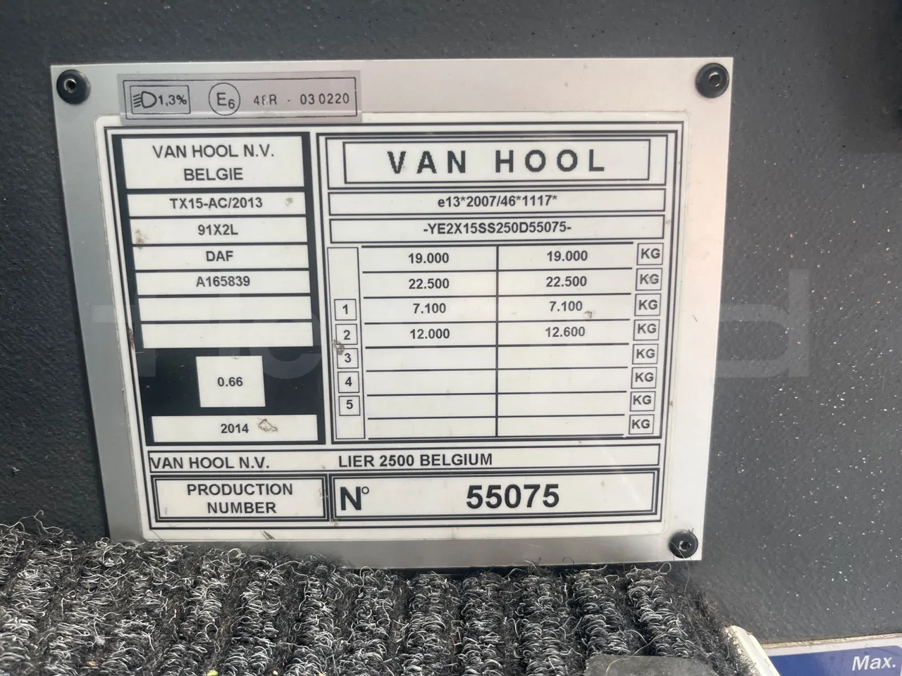 Van Hool Acron TX15 - EUR5 - 300kW - 12.2m - vehicle plate photo