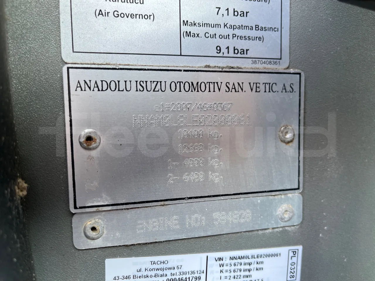 Isuzu Turquoise/Sb Anadolu - Euro 6 -140 kW - 7.720 mt - vehicle plate photo