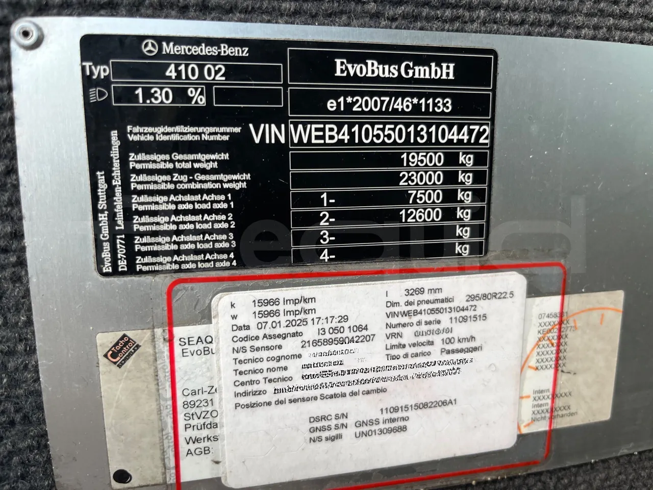 Mercedes-Benz Tourismo MB E 16/2 RHD - Euro 6 -  315 kW -  13.115 mt - vehicle plate photo