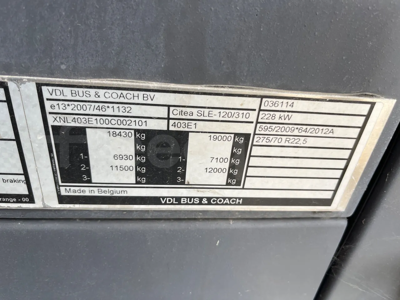 Vdl Citea SLE 120/310 - EUR6 - 228kW - 12.000m - chassis VIN photo