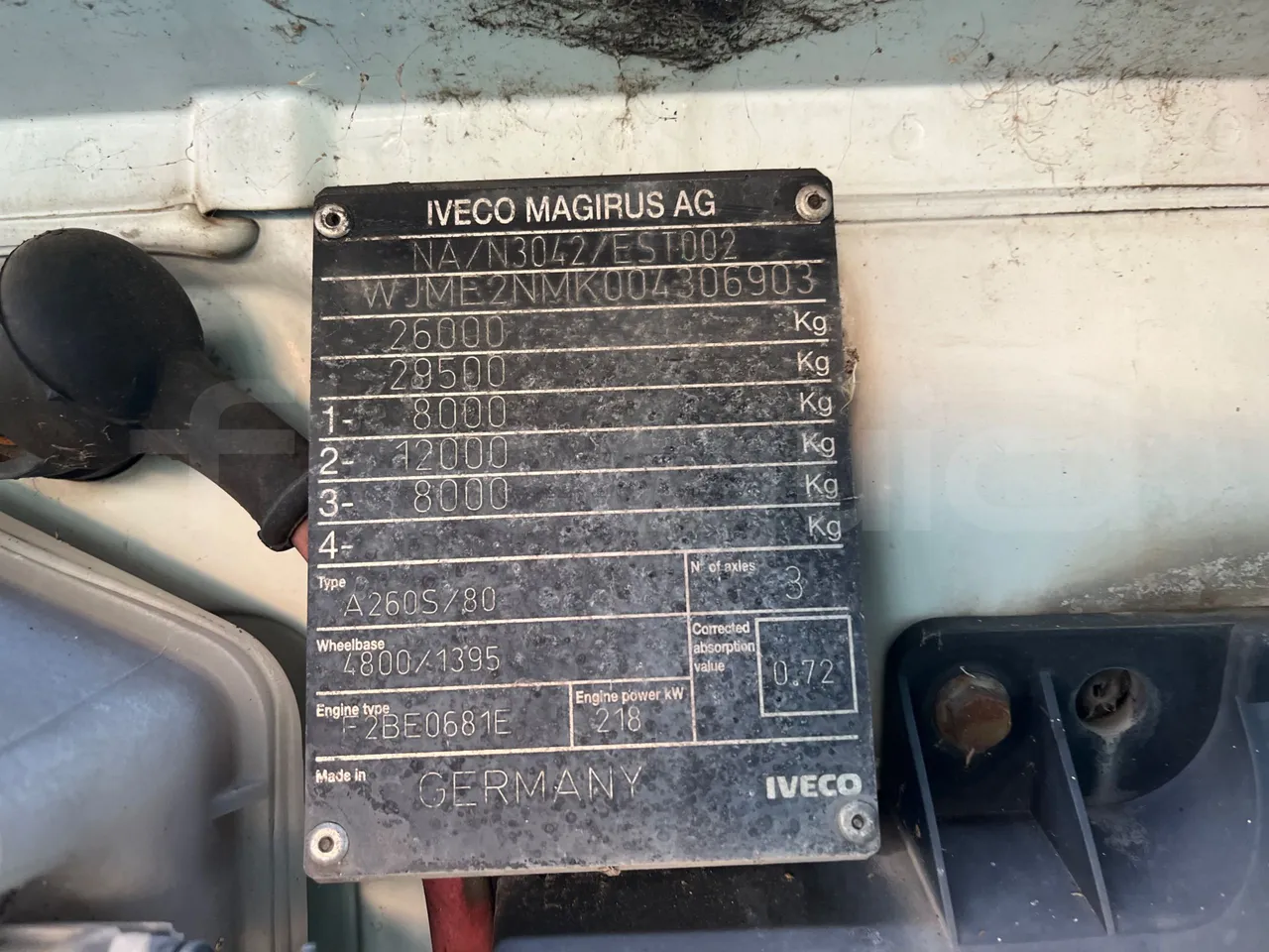 Iveco Magirus A260S/80 COMES - Euro3 - 218kW - 9.310mt - chassis VIN photo