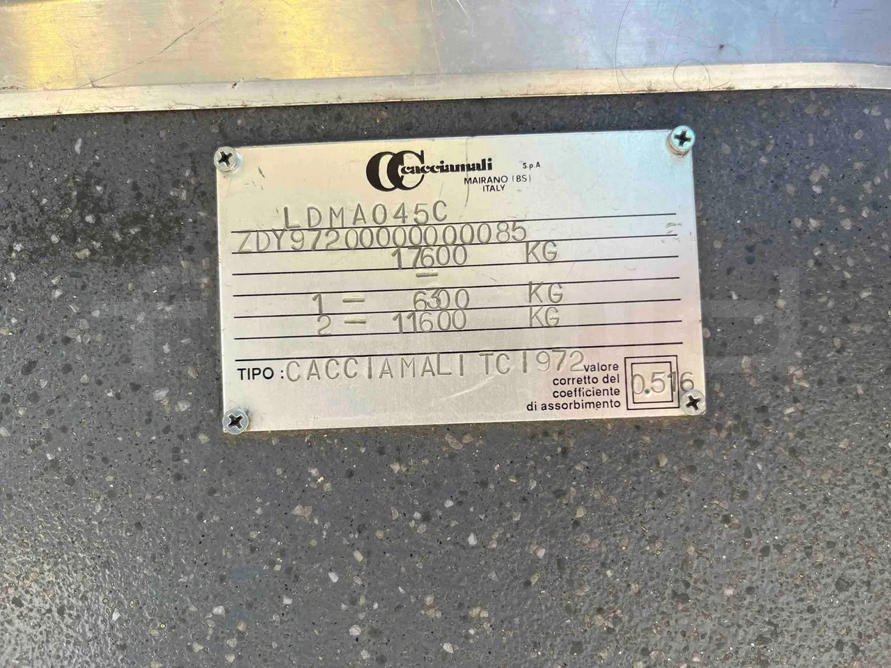 Iveco Cacciamali TCI972 - Euro 5 - 243 kW - 9.700 mt - chassis VIN photo