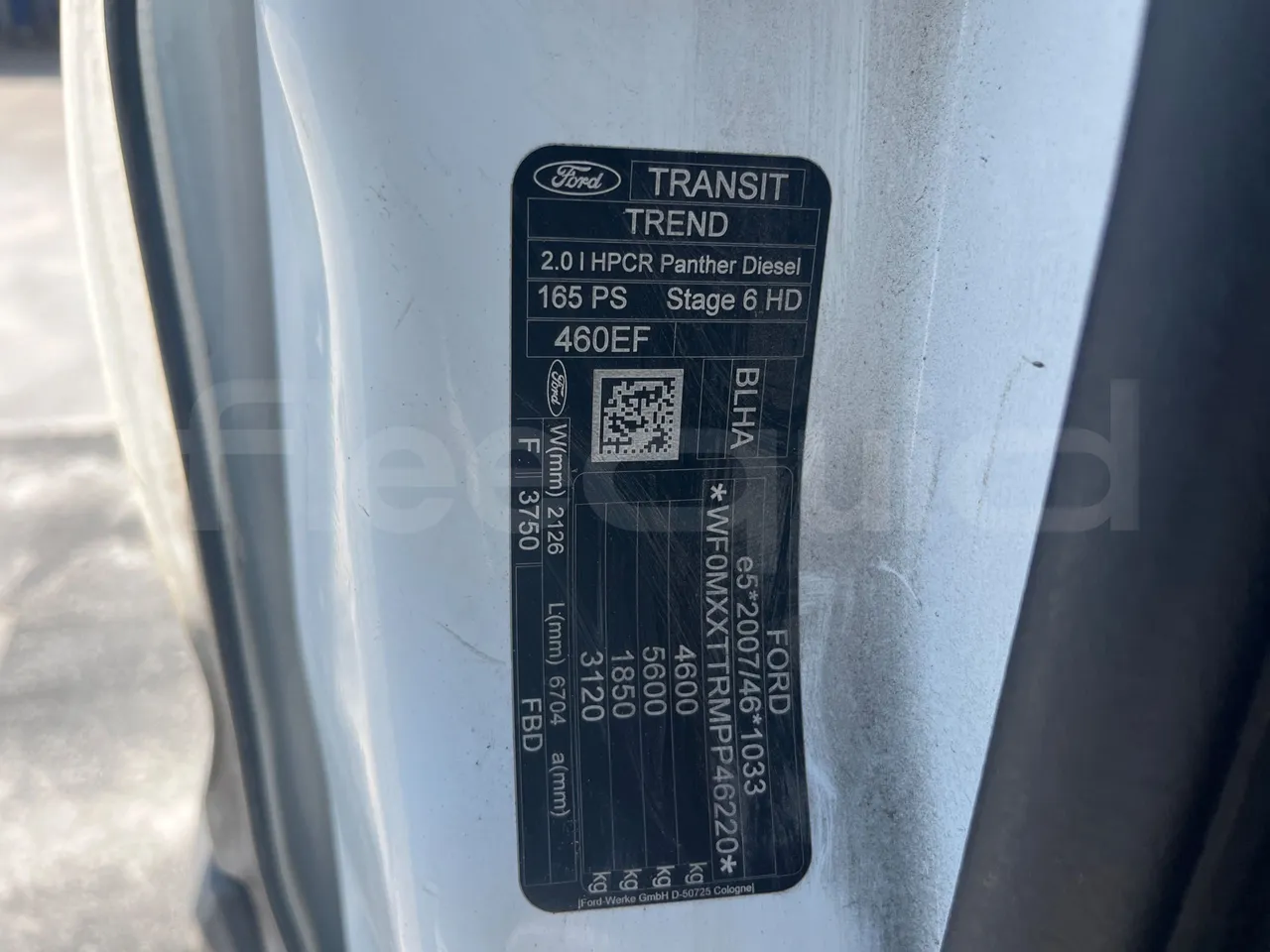 Ford Transit FBD BLHA2DDX - Euro6 - 121.30kW - 6.704mt - vehicle plate photo