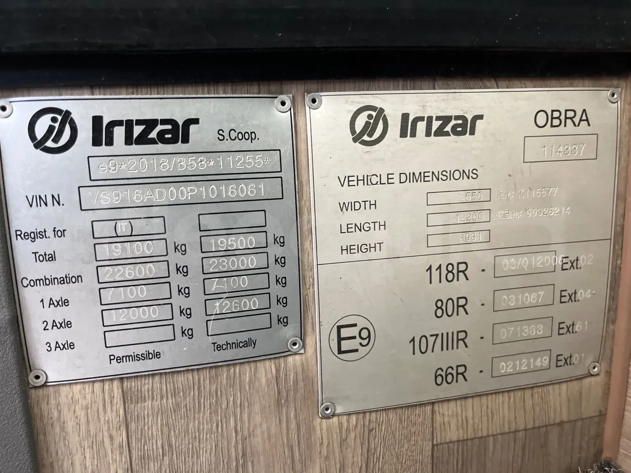 Irizar Daf - chassis VIN photo