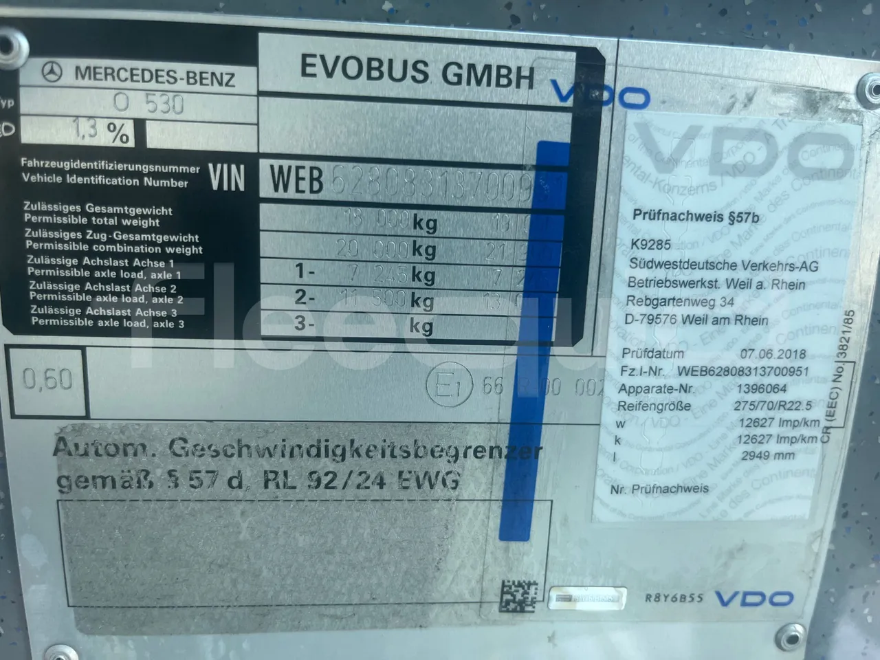 Mercedes-Benz Citaro O 530 A26 - Euro5 - 210kW - 12mt - vehicle plate photo