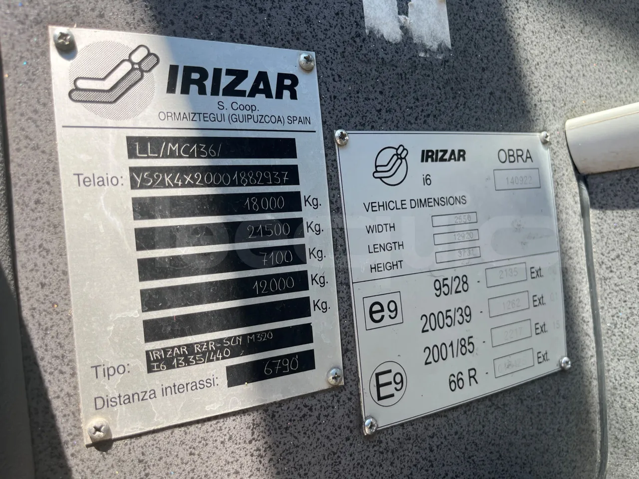 Irizar Scania - vehicle plate photo