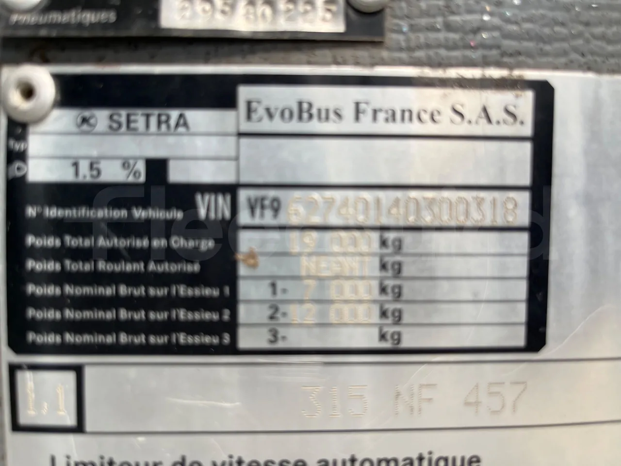 Setra S315 315 NF 457/ Euro 3 -185Kw -12 Mt - chassis VIN photo