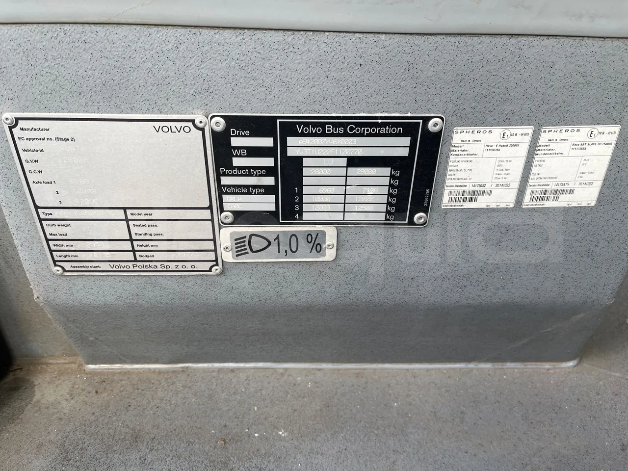 Volvo G891H L291LH24J8100 / Euro 6 - 177 Kw - 18.750 Mt - vehicle plate photo