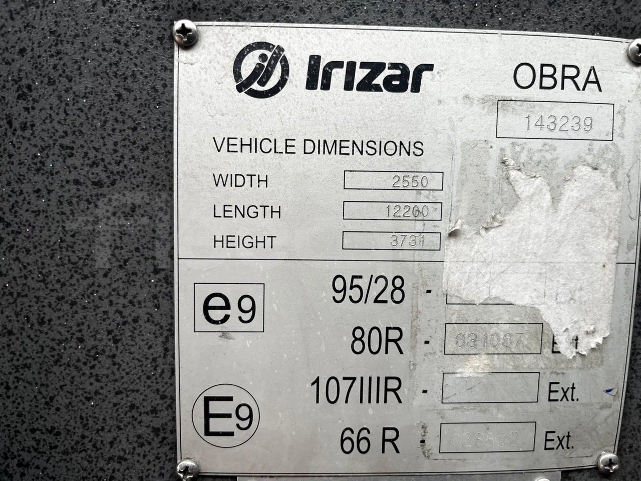Irizar i6 12.35 - EUR6 - 305kW - 12.200m - engine plate photo
