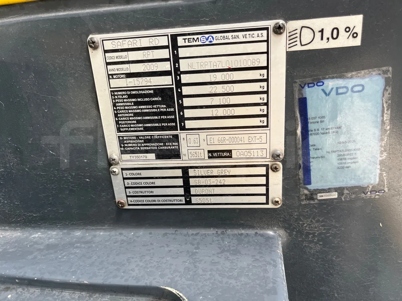 Temsa Safari RD R A T-I53 - Euro 5 - 266 kw - 12.200 mt - chassis VIN photo