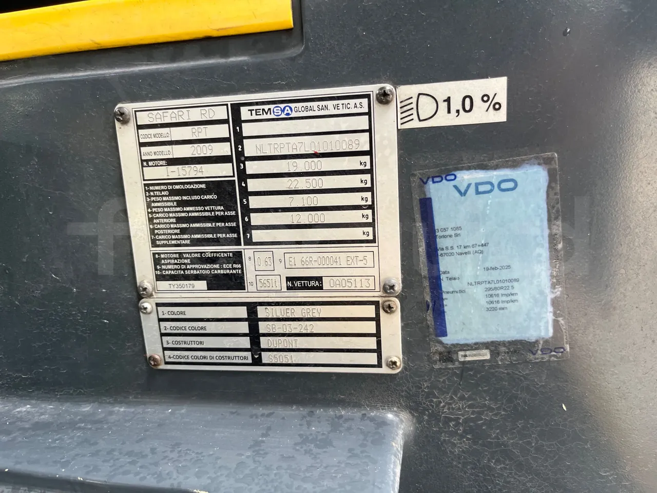 Temsa Safari RD R A T-I53 - Euro 5 - 266 kw - 12.200 mt - vehicle plate photo