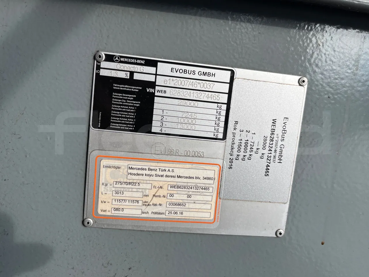 Mercedes-Benz Conecto 628B02-BD1GKEB/ Euro 6 - 265 Kw - 17.956 Mt - vehicle plate photo