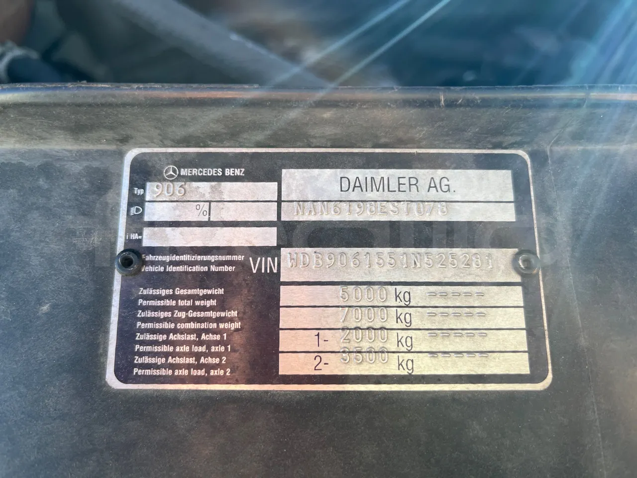 Mercedes-Benz Sprinter 519CDI - EUR5 - 140kW - 7.930m - chassis VIN photo