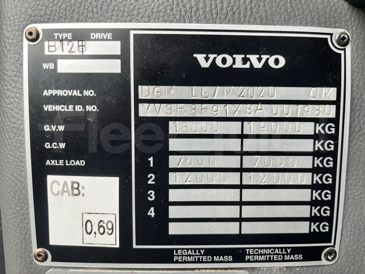 Volvo Barbi Genesis B12B/EURO 3 - 279kW - 12m - vehicle plate photo