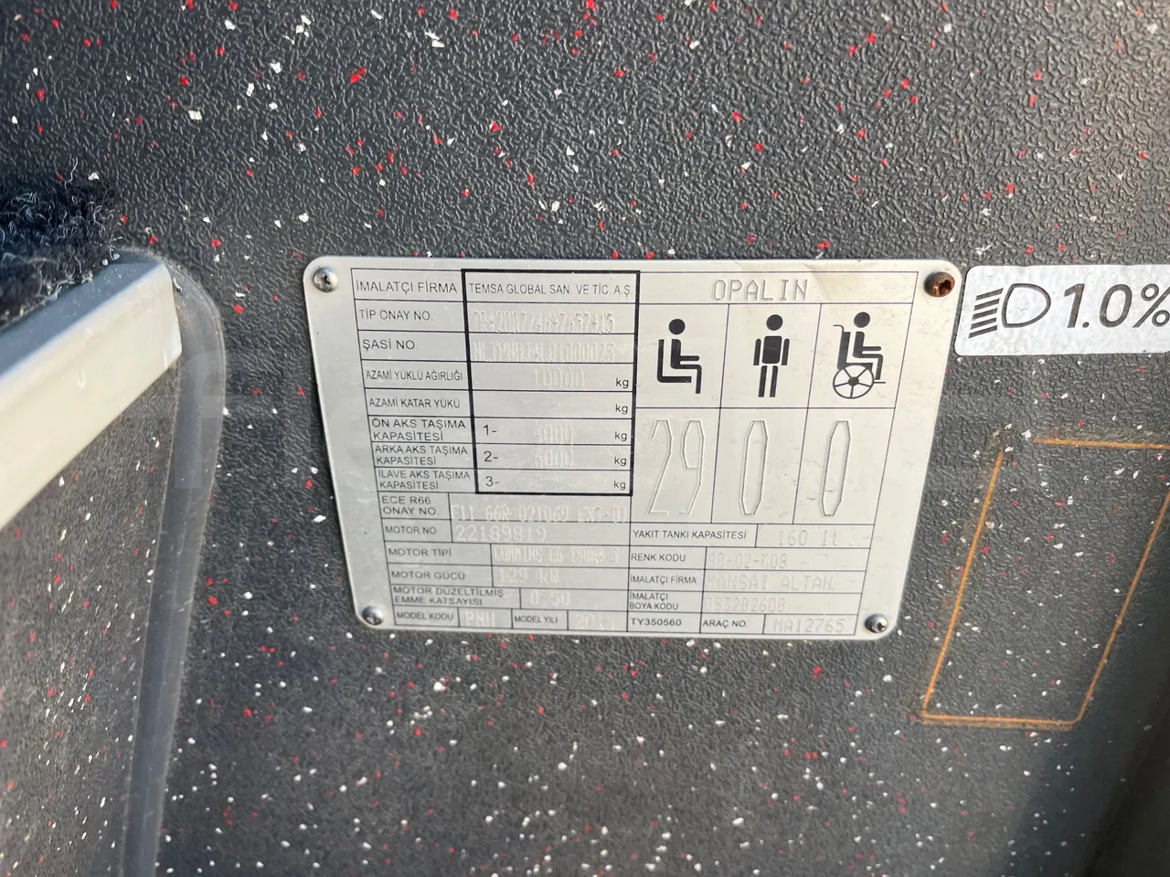 Temsa Opalin MD7 - Euro 6 - 129 kW - 8.400 mt - seat plate photo