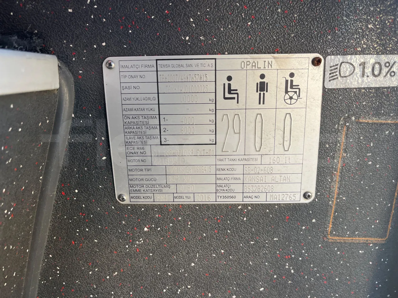 Temsa Opalin MD7 - Euro 6 - 129 kW - 8.400 mt - vehicle plate photo