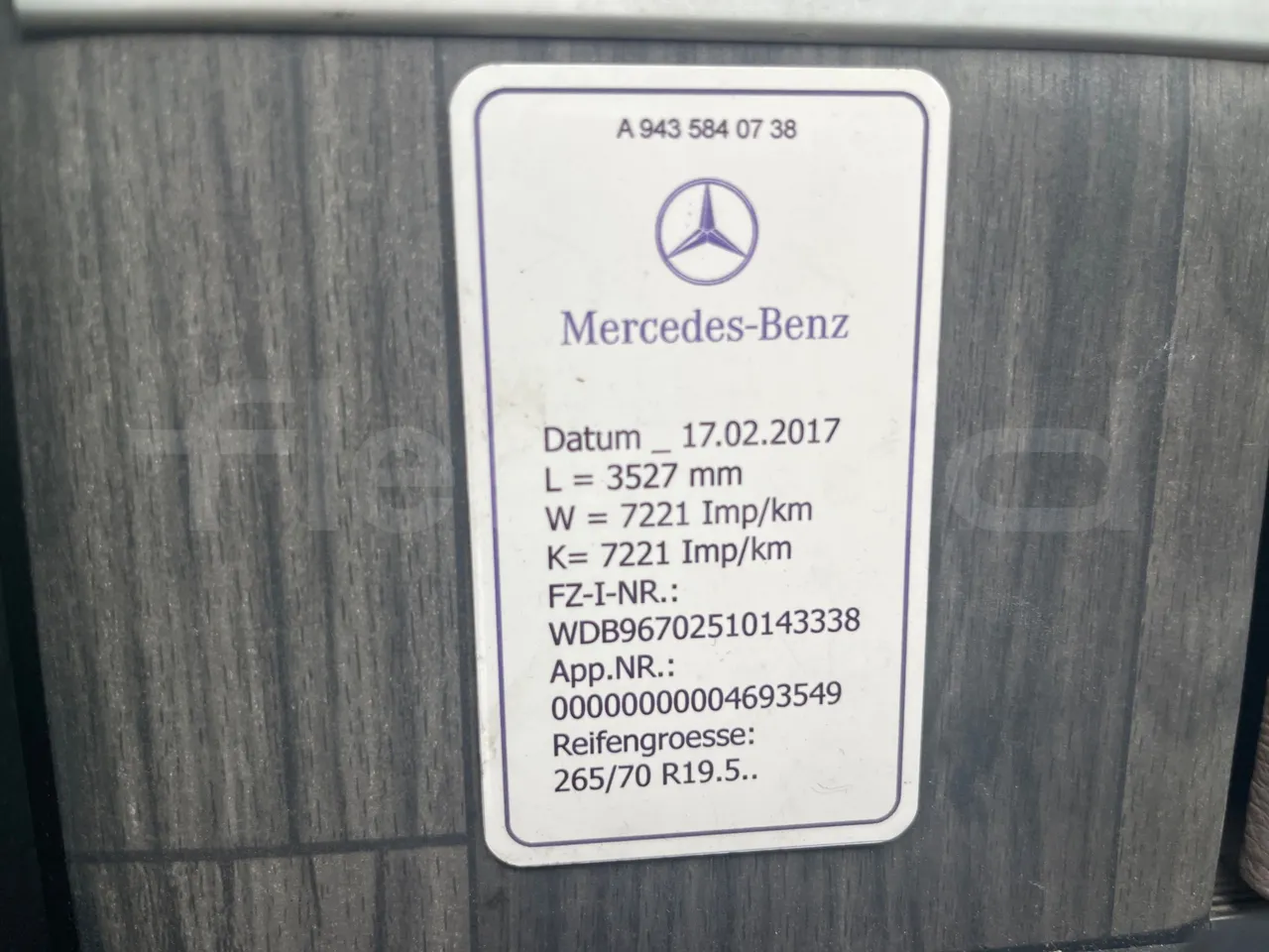 Mercedes-Benz Atego 967PKX2 - Euro 6 - 175 kW - 8 mt - chassis VIN photo