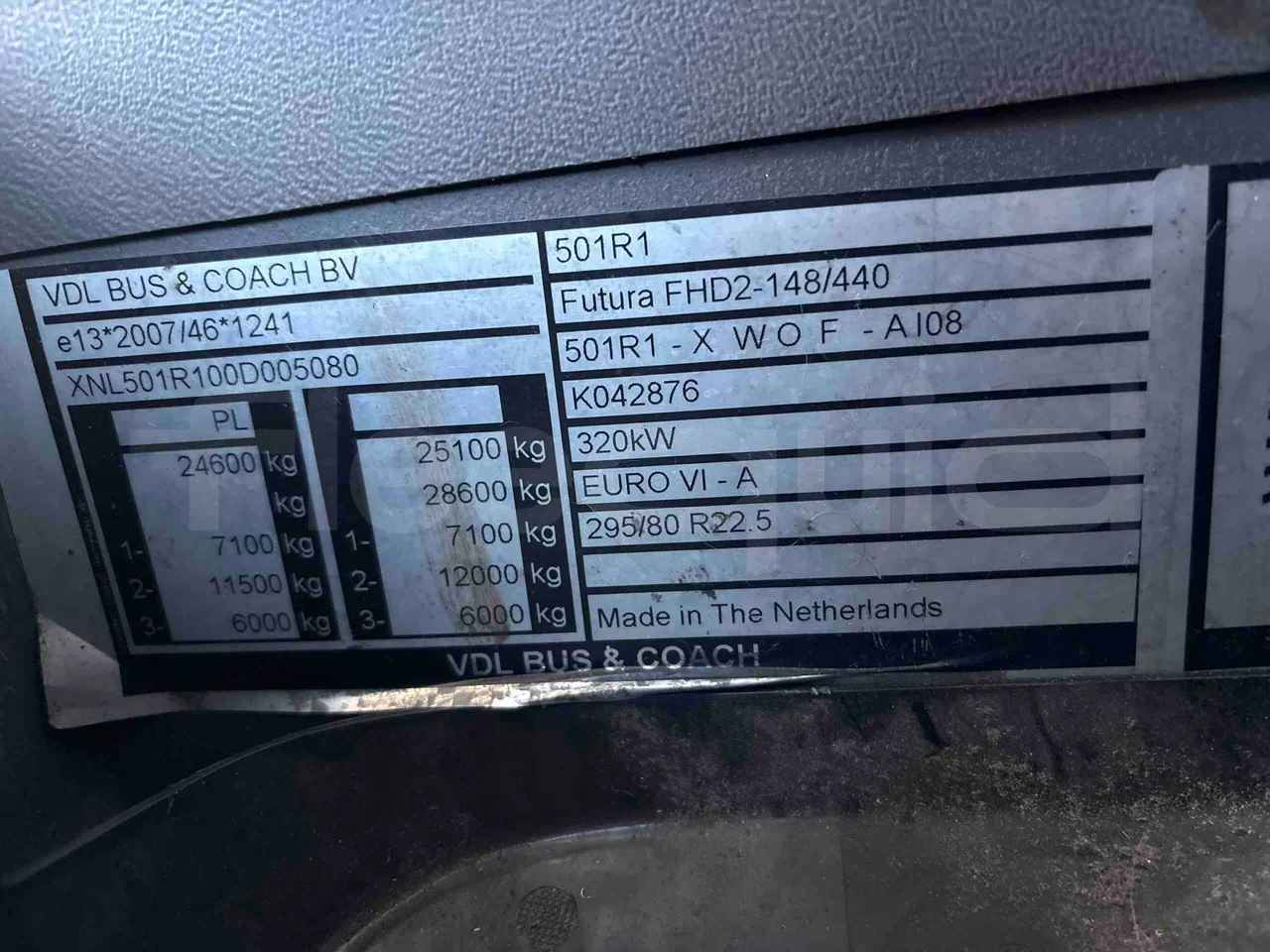 Vdl Futura FH D2 - Euro6 - 320kW - 12.870mt - vehicle plate photo