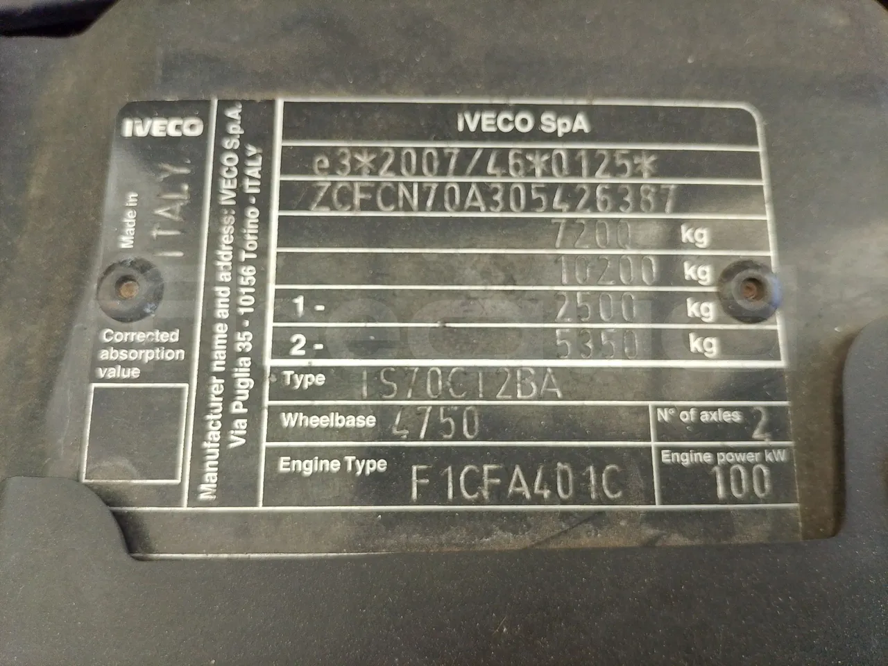 Iveco Indcar WGIVMY11 MOBI SCUOLABUS - EUR6 - 100Kw - 8,592m - engine plate photo