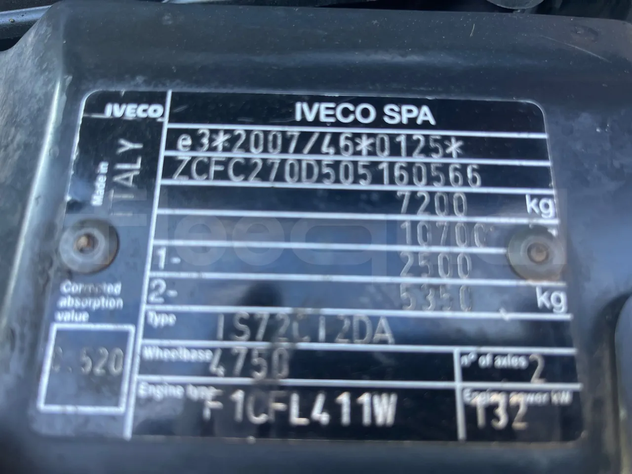 Iveco Daily CARIND - Euro6 - 132kW - 8.400mt - vehicle plate photo