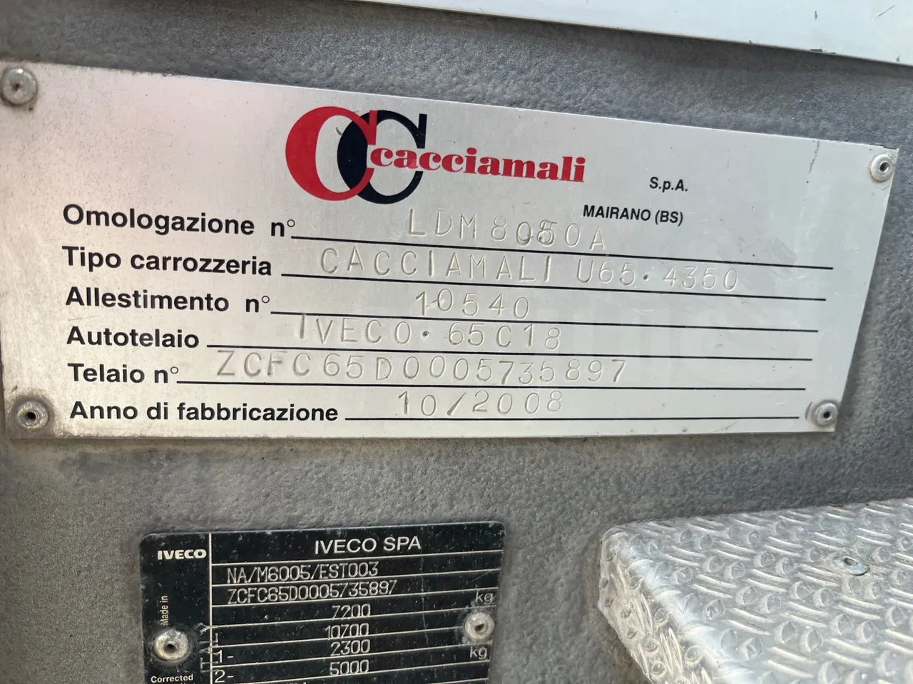 Iveco Cacciamali 65C/E4 - Euro 4 - 130 kW - 7.430 mt - chassis VIN photo