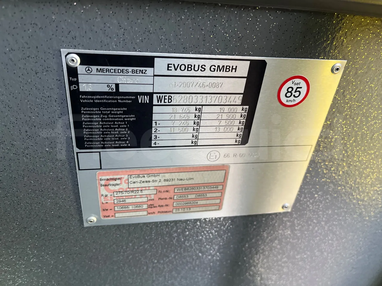 Mercedes-Benz Citaro 628 02 - Euro 6 - 220 kW - 12.140 mt - vehicle plate photo