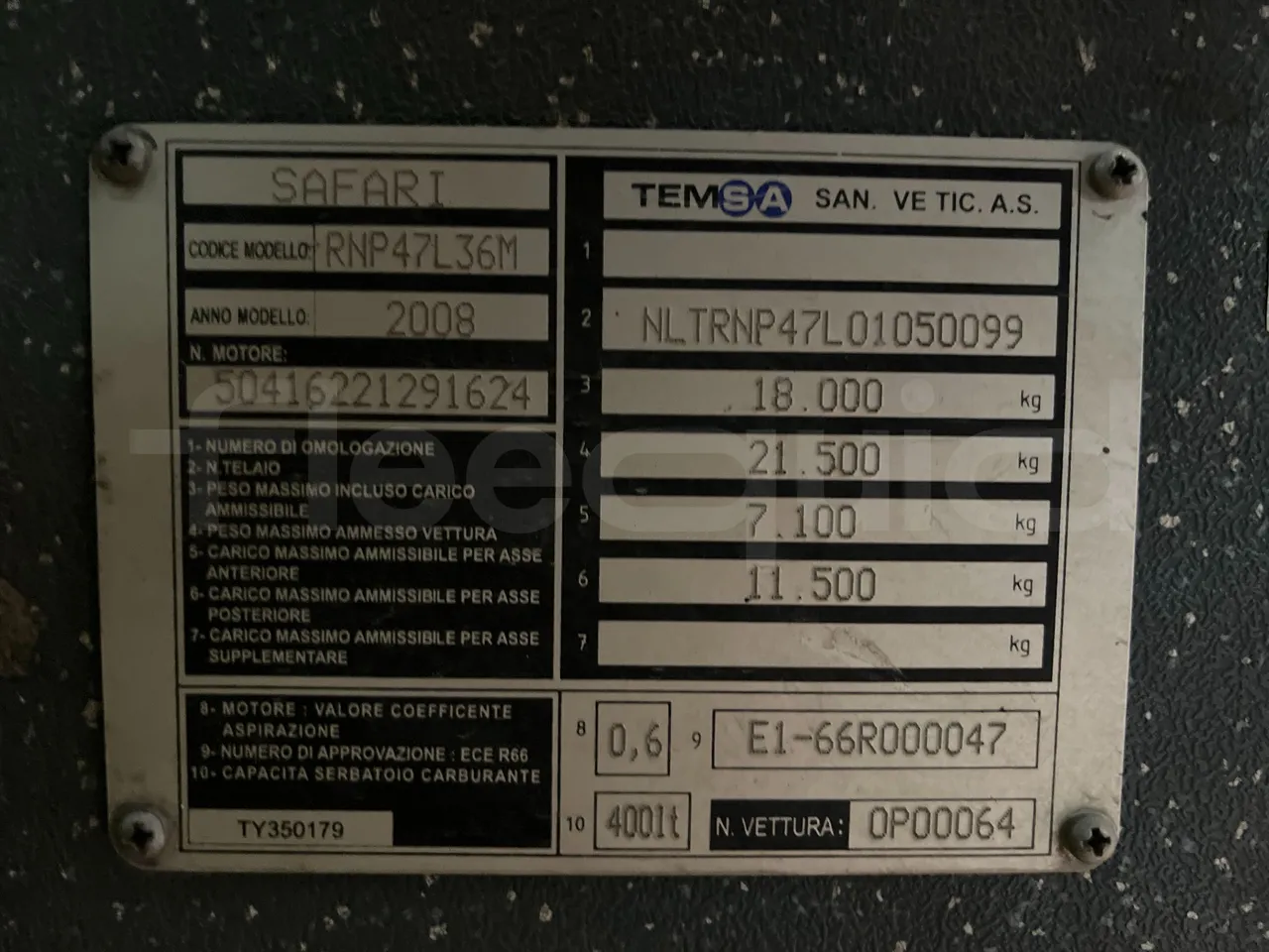 Temsa Safari - vehicle plate photo