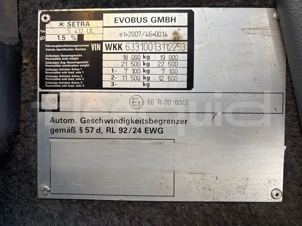 Setra S412 S412UL-E5 - Euro5 - 260kW - 10.805mt - vehicle plate photo